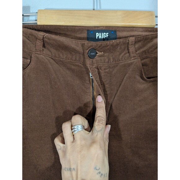 Paige Women Brown Corduroy High Rise Straight Leg Pants 31 English Countryside - Picture 6 of 10